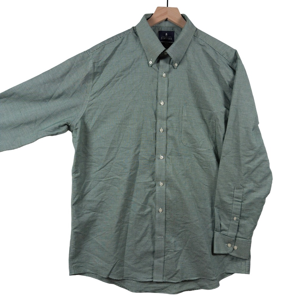 Stafford Travel Wrinkle Free Oxford Shirt Mens 17.5 34-35 Fitted Houndstooth